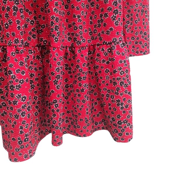 River Island Red Dress Size 18 Ditsy Floral Long Sleeve Mock Neck Tiered - Picture 7 of 11